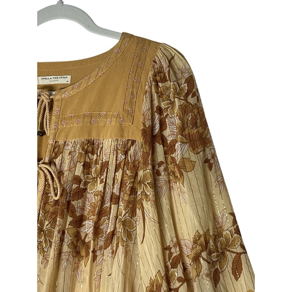 Spell and The Gypsy Coco Lei Blouse Top Women's XS Caramel Boho Embroidered - Picture 10 of 14